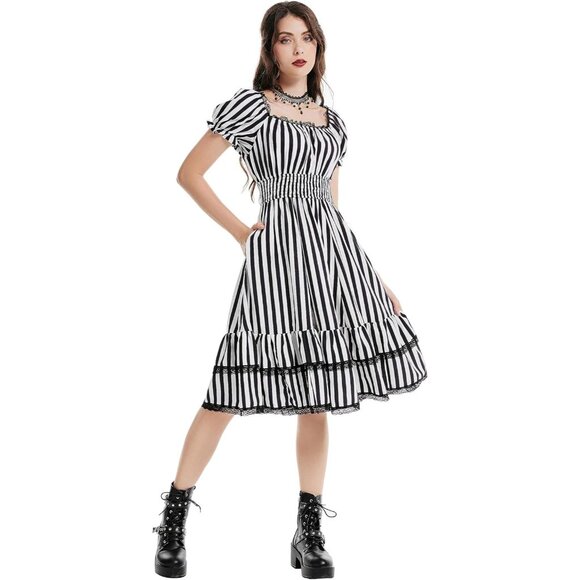 Women's Scarlet Darkness Gothic Victorian Dresses Renaissance Costume Midi Dress - Picture 2 of 8